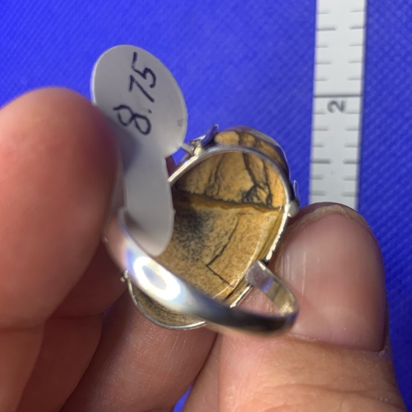 Excellent Picture Jasper Wood-Grained Ring! .925 Sterling Overlay, Size 8.75 - Picture 10 of 13